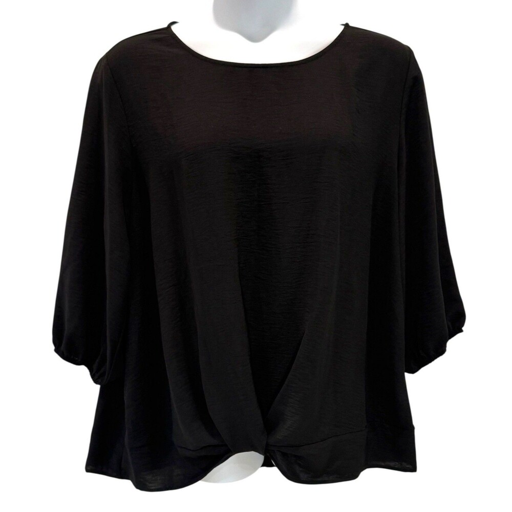 Women’s Size 3X Black Blouse Front Twist 3/4 Sleeve by Love, Maven Ladies Top